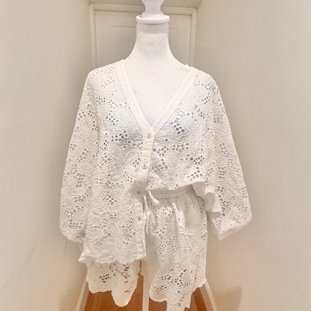 Chic Lace Cardigan and Shorts Set